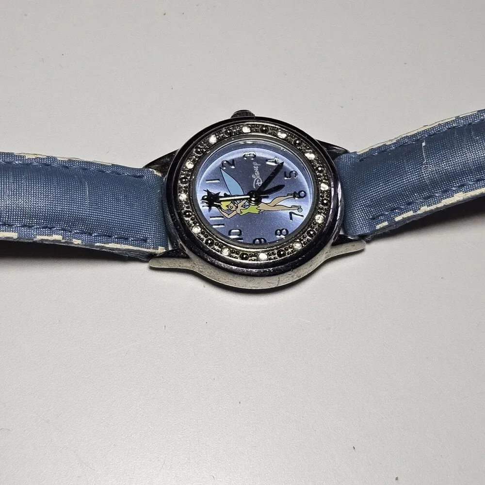 **Final Sale** Disney’s Tinkerbell Watch Silver Crystal Bezel Blue Needs Battery - Picture 13 of 14